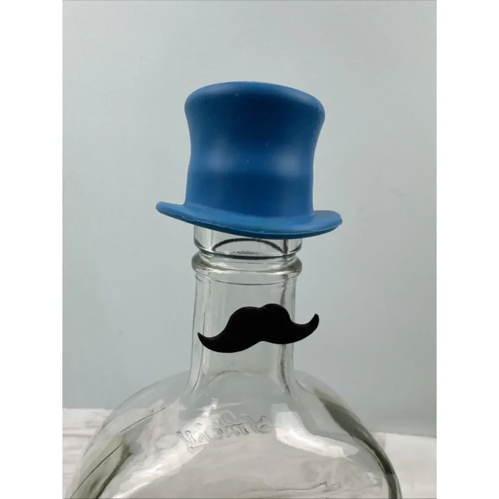 Wine Bottle Stoppers Reusable Silicone Top Hat‎ Baseball Cap Blue Green Mustache